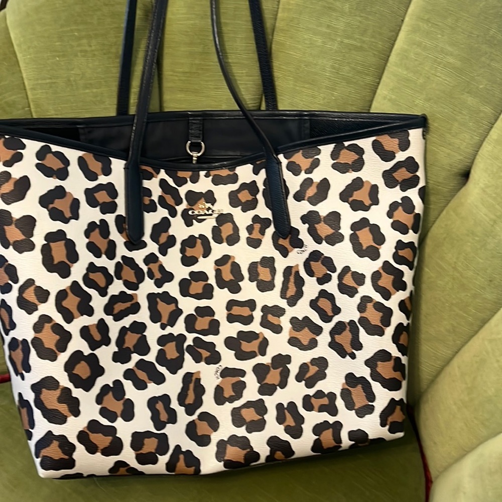 Leopard print large Coach tote. 12 high x 14 across.